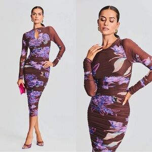 Rococo Sand Floral Midi Dress in Purple and Brown
